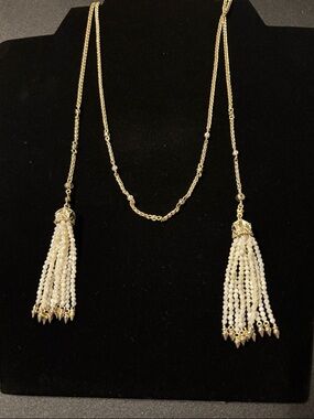 Kendra Scott Gold Chain Necklace with White Beaded Tassels Monique Necklace